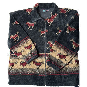 Vintage MAZMANIA Size XL Jacket Fleece Horses Equestrian Soft EUC Full Zip 1990s